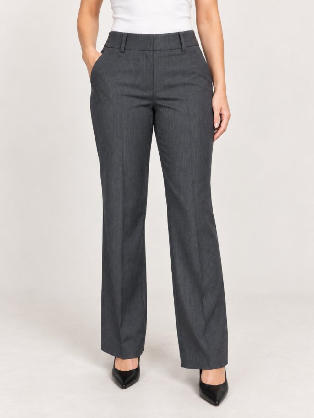 Ann Taylor Curvy Trouser 8P Petite Gray Pinstripe Dress Pants